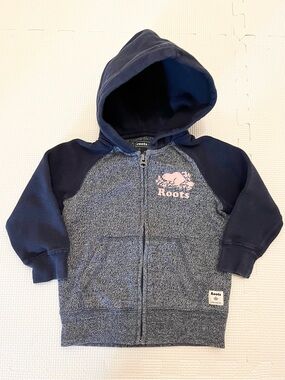 Roots Full Zip Hoodie Navy with Pink Logo Size 2T